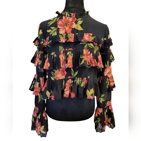 Forever 21 Crop Top Floral Ruffle L/S Top Med - Picture 8 of 12